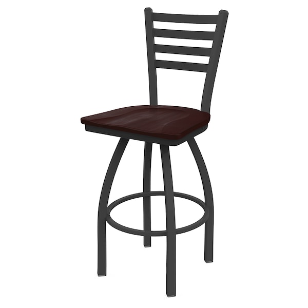 25" Swivel Counter Stool, Pewter Finish, Dark Cherry Maple Seat